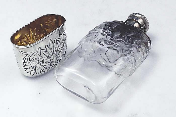 Gorham antique silver and glass flask
